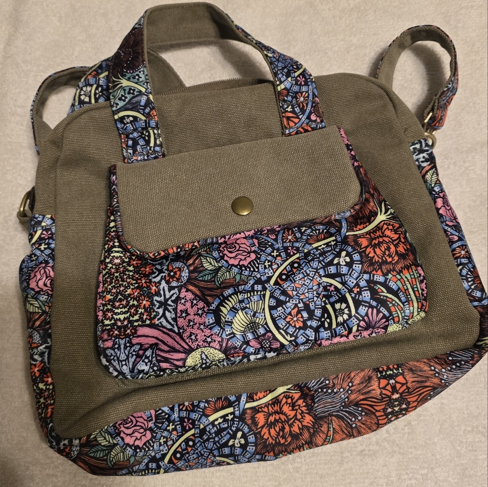Army Green and Floral Canvas Tote Bag Purse